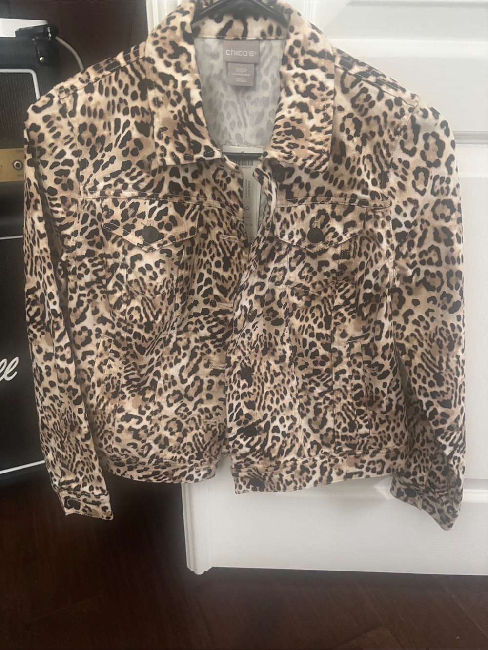 Chico's Leopard Print Jean Jacket in Tan and Black